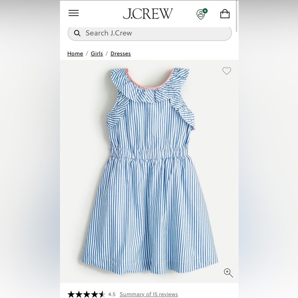 Crewcuts Blue-and-White Striped Ruffle Dress with Coral Trim